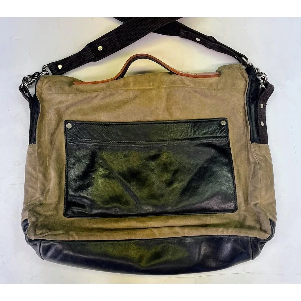 Stein Santa Fe‎ Waxed Canvas Leather Messenger Bag Olive Black Crossbody Satchel